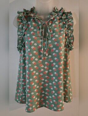 Entro Clothing Co. Top Womens Small Sleeveless Green Pink Floral Design Euc
